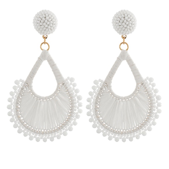 Beaded Teardrop Raffia Drop Earrings - Picture 2 of 2